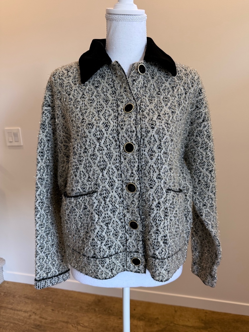 Sandro Jazy Cropped Metalic Tweed Jacket Tailored Preppy Fall size Small